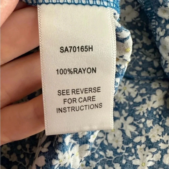 Aakaa Blue Ruffled White Floral Mini Skirt Drawstring Tassels Size Small - Picture 8 of 9